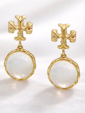 Tory Burch Roxanne clear stone drop earrings in gold. NWOT